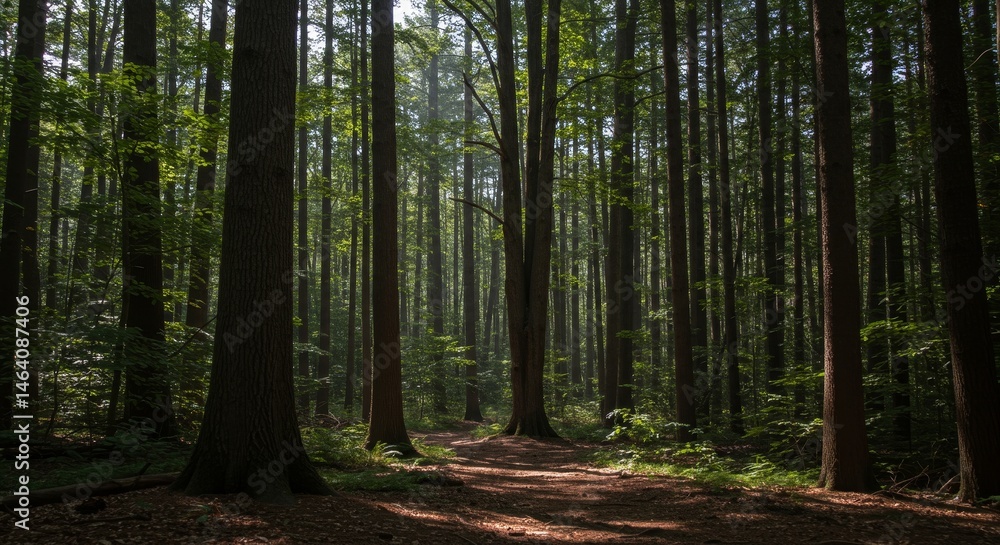 Scenic Photo Through Green Forest Landscape Tree Path Sunlight Scenic Photo Through Green Forest Landscape Tree Path Sunlight