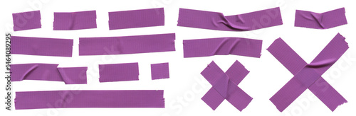 Purple duct tape pieces set on transparent background