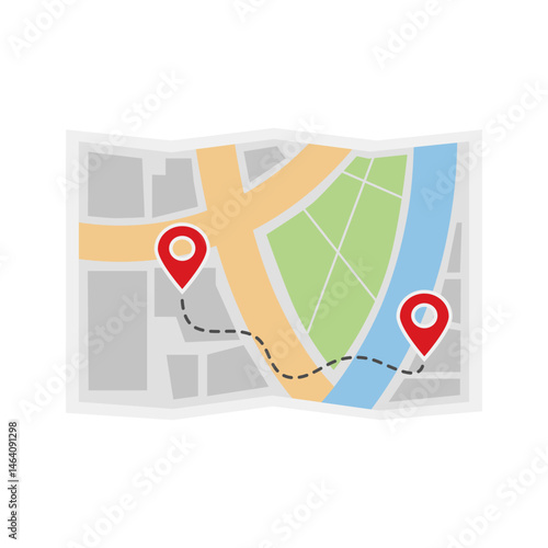 Simplified city map with route markers