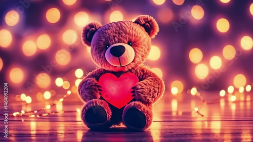 Wallpaper Mural Teddy bear holding heart with warm glowing bokeh lights background. The 14th of February. Happy Valentine's Day Torontodigital.ca