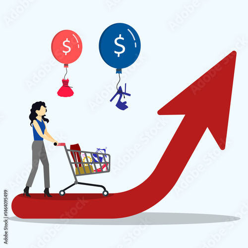 Inflation impact on economic growth. Clothes prices Rising. Economic crisis, rising commodity prices. Crisis and rising commodity prices concept. 