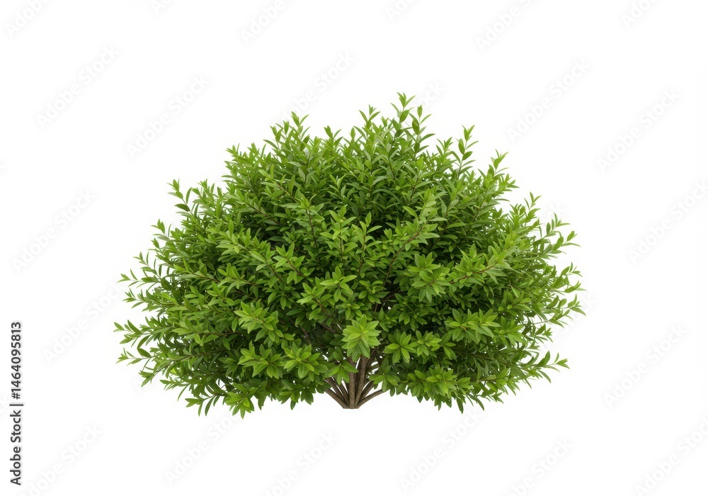 Fototapeta premium Isolated green bush with small leaves on a white background, showing a compact and lush growth pattern