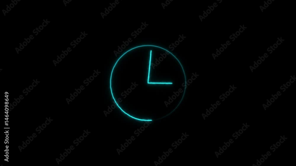 Glowing neon sign clock icon animation on a black background. Glowing neon sign clock icon animation on a black background.