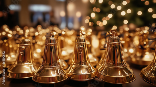 The handbells are arranged neatly on the table, ready to perform.