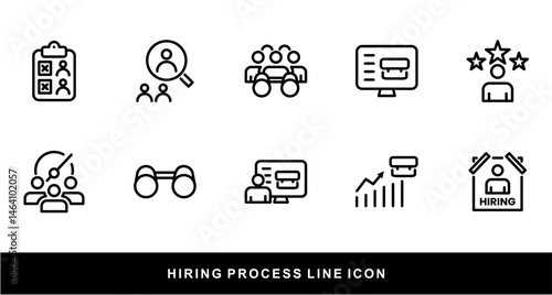Hiring Process Line Icons. Recruitment, Job Application, Interview, Candidate Selection Vector Set