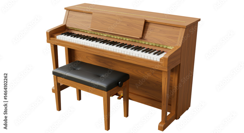 Isolated Wooden Piano with Bench Isolated Wooden Piano with Bench