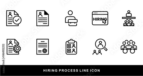 Hiring Process Line Icons. Recruitment, Job Application, Interview, Candidate Selection Vector Set