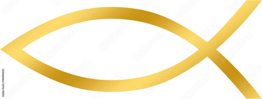 Ichthys (fish) gold version - vector, the sign symbolizes the first Christians and Jesus Christ.
