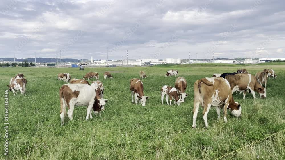 Clear blue sky and herd on a meadow Clear blue sky and herd on a meadow