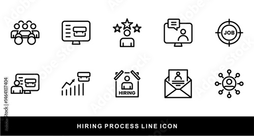 Hiring Process Line Icons. Recruitment, Job Application, Interview, Candidate Selection Vector Set