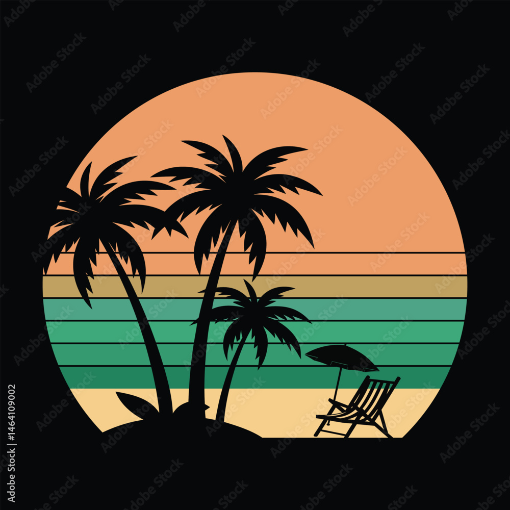Fototapeta premium palm trees at sunset, summer holiday background with palm trees, palm trees on the beach