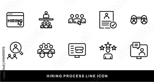 Hiring Process Line Icons. Recruitment, Job Application, Interview, Candidate Selection Vector Set