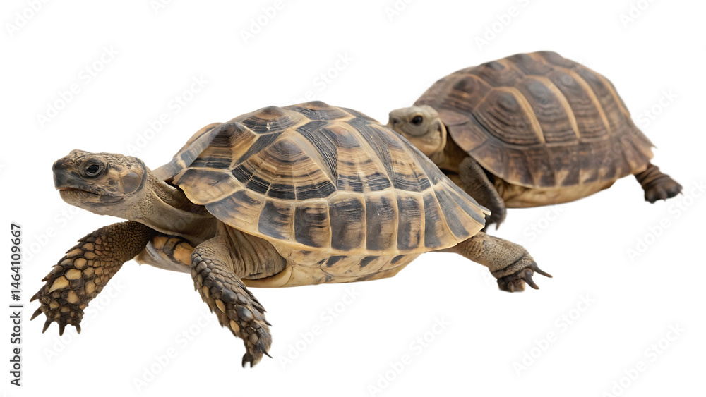 two turtles walking slowly isolated on white background, PNG two turtles walking slowly isolated on white background, PNG