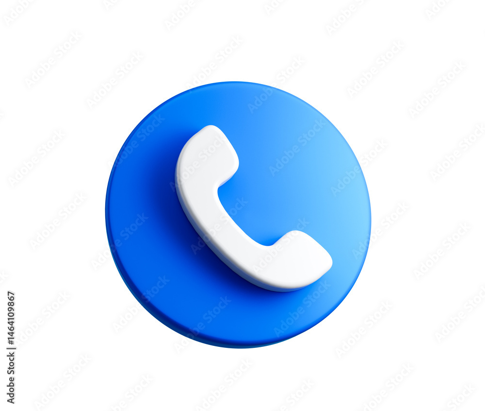 3D Blue button with a white phone icon, symbolizing calls and customer service, 3d illustration 3D Blue button with a white phone icon, symbolizing calls and customer service, 3d illustration