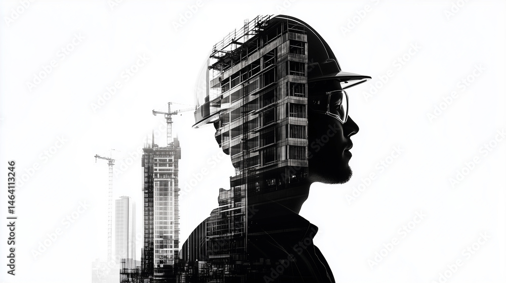 Architectural vision in monochrome double image Architectural vision in monochrome double image