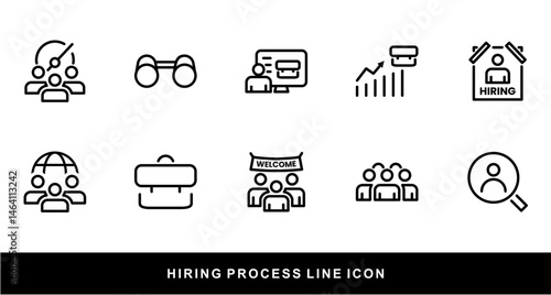 Hiring Process Line Icons. Recruitment, Job Application, Interview, Candidate Selection Vector Set