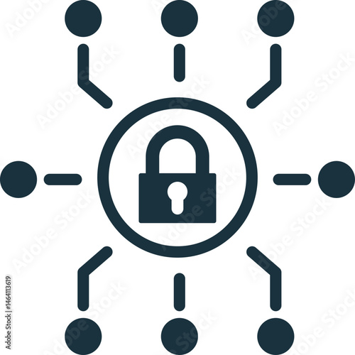 Cybersecurity protecting network with secure lock icon, ensuring data protection