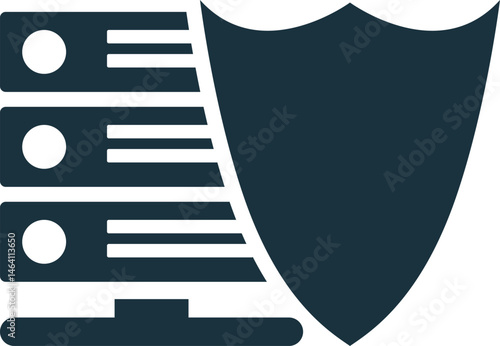 Server security protecting data center with shield icon