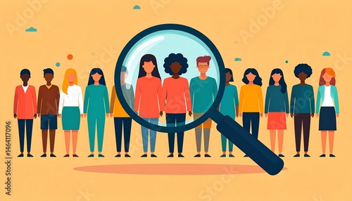 Diverse Group of People Magnified Shows Inclusion and Equality in Workforce