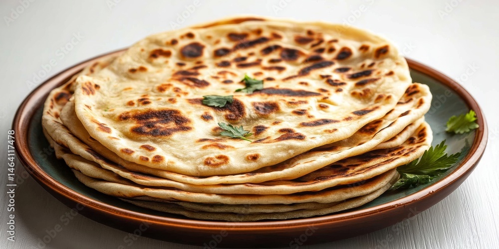 Golden Brown Flatbreads Stacked Naan, Close-up Food Photography Golden Brown Flatbreads Stacked Naan, Close-up Food Photography