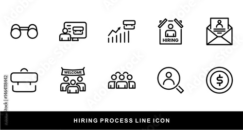 Hiring Process Line Icons. Recruitment, Job Application, Interview, Candidate Selection Vector Set