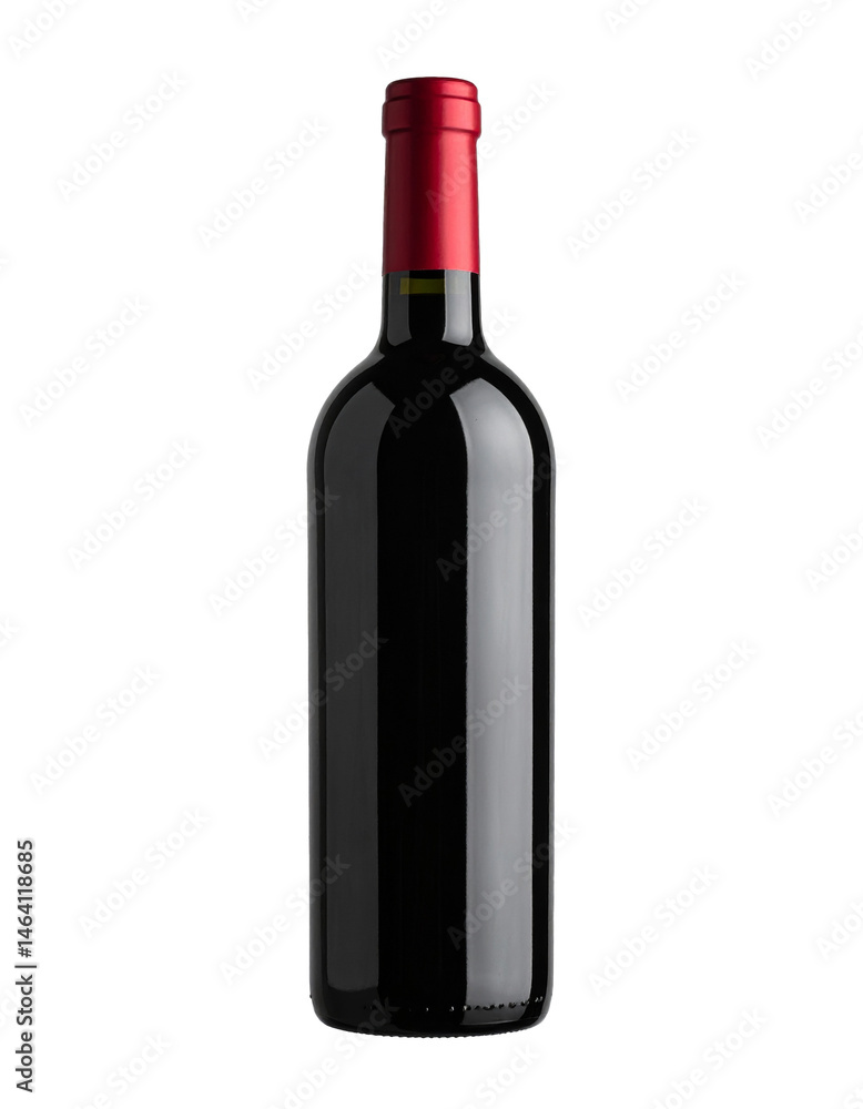 Full wine bottle with red capsule on transparent background Full wine bottle with red capsule on transparent background