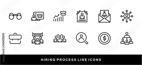 Hiring Process Line Icons. Recruitment, Job Application, Interview, Candidate Selection Vector Set