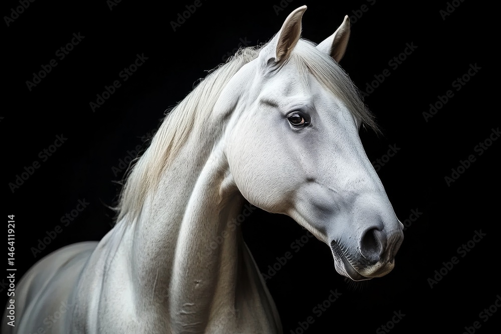 Obraz premium Grey Horse Portrait Dark Background, Close-Up