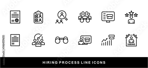Hiring Process Line Icons. Recruitment, Job Application, Interview, Candidate Selection Vector Set