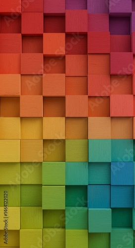 Vibrant Cube Arrangement in Gradient Hues on Textured Background
