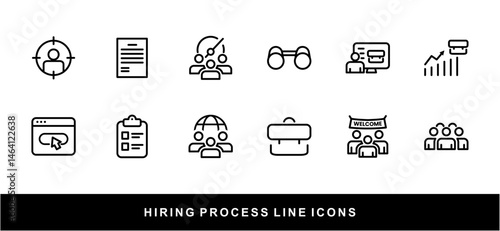 Hiring Process Line Icons. Recruitment, Job Application, Interview, Candidate Selection Vector Set