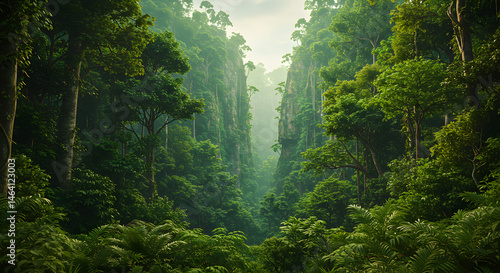 Vibrant Forest Illustration Sunlight Filtering Through Lush Green Trees Background