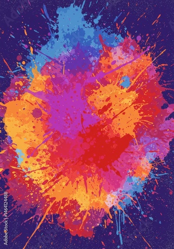 Obraz na płótnie Vibrant Paint Splatter Design on Dark Blue Background with Drips w salonie