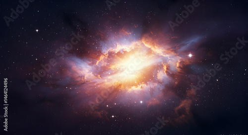 Vibrant Orange and Blue Nebula with Distant Stars in Deep Space
