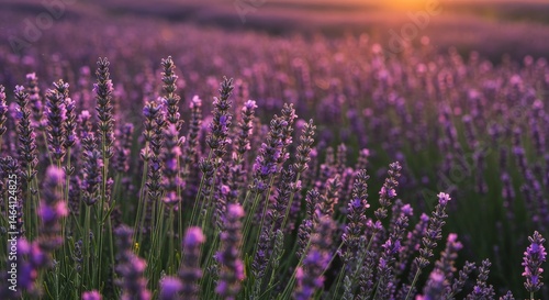 Obraz na płótnie Vibrant Purple Lavender Field at Sunset in Rural Provence Europe w salonie