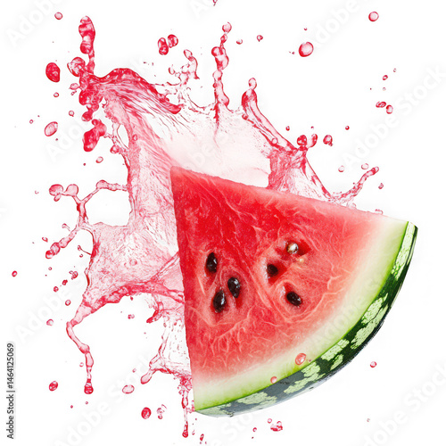 Watermelon slice with splash isolated on transparent background
