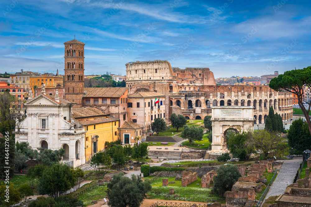 Fototapeta premium Colosseum and Roman Forum in Rome, Italy on a sunny day