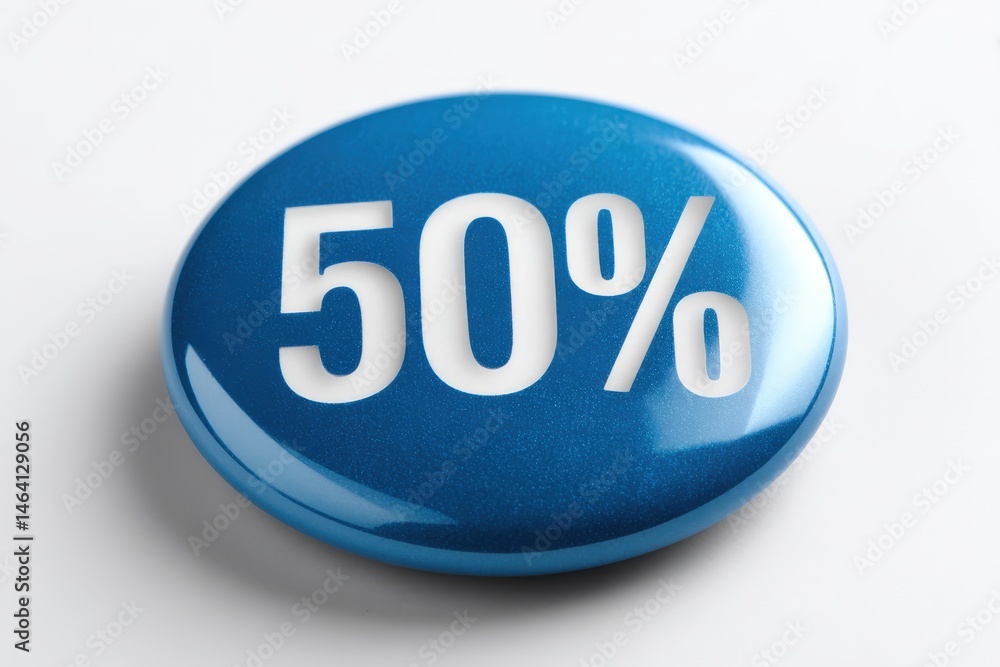 Eye-catching blue coupon badge displaying fifty percent discount promoting savings and value for shoppers tempting consumers with special promotional offers and substantial price reductions Eye-catching blue coupon badge displaying fifty percent discount promoting savings and value for shoppers tempting consumers with special promotional offers and substantial price reductions