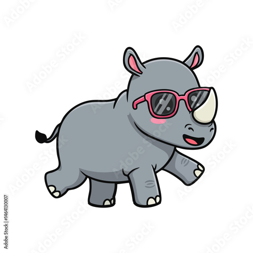 cute icon character rhino wearing sunglasses.