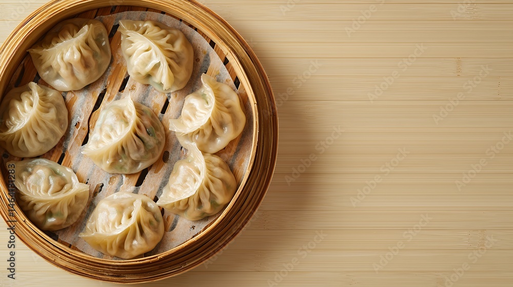 Fototapeta premium Traditional asian dumplings served in bamboo steamer showcase culinary heritage