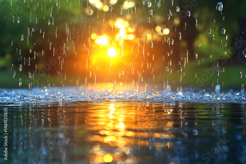 Sunset Rainfall Reflections in Nature - Tranquil Summer Evening Scene for Posters