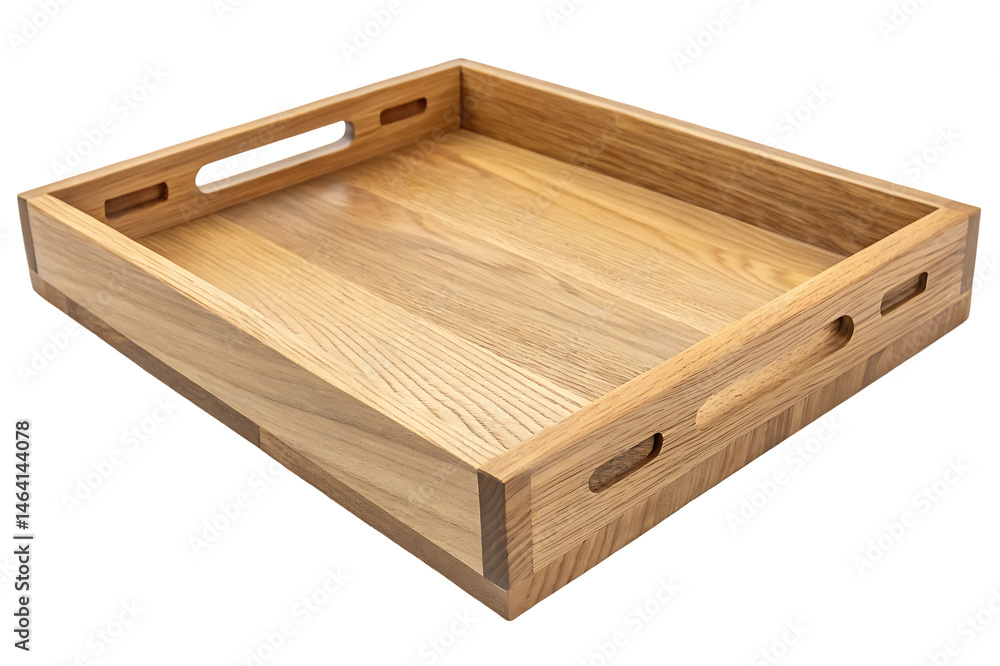 Elegant Wooden Serving Tray with Handles Perfect for Home and Kitchen Use isolated on white background Elegant Wooden Serving Tray with Handles Perfect for Home and Kitchen Use isolated on white background