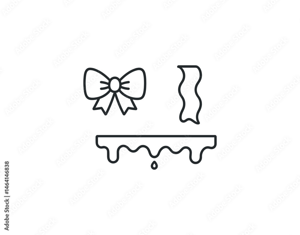 Fototapeta premium Minimalist line art of bow and dripping element with wave pattern