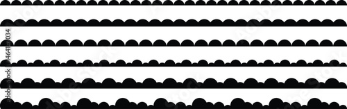 Scallop border. Scalloped edge collection. Scalloped edge seamless set. Simple scalloped border, wiggle isolated on white background. Divider vector element 