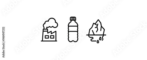 Industrial pollution, plastic waste, and melting ice: symbols of environmental challenges