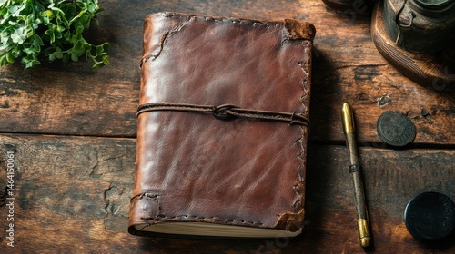 High-quality rendering of a leather-bound journal on a rustic desk --ar 16:9 --stylize 250 --v 6.1 Job ID: da4e2f23-48d0-4f6c-afc7-ff711d1b15db