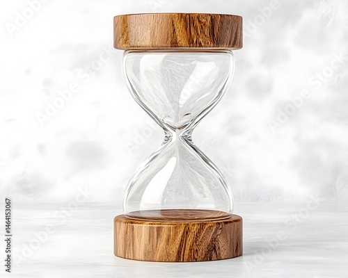 Empty hourglass with wooden caps on a light surface