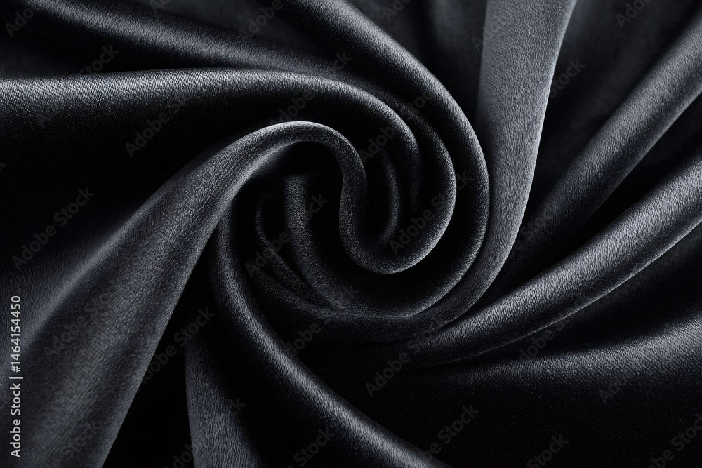 Fototapeta premium Smooth elegant black satin fabric forming a spiral shape, creating a luxurious and sensual background