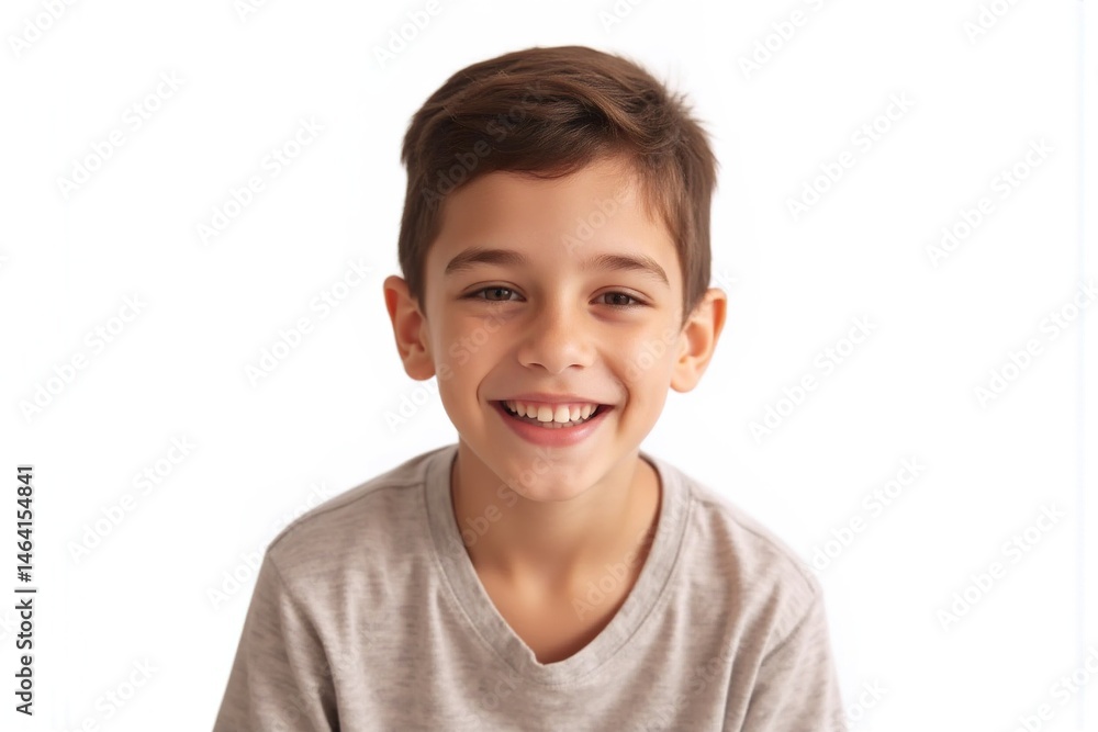 Happy Boy Portrait Smiling Child, Bright Eyes, Joyful Expression on a white background Happy Boy Portrait Smiling Child, Bright Eyes, Joyful Expression on a white background