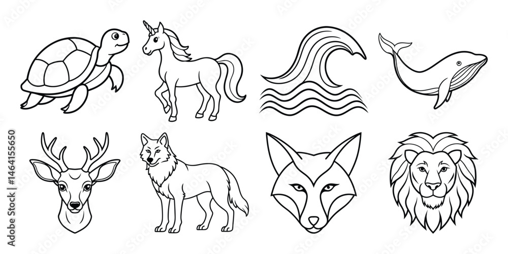 Fototapeta premium set of vector animals line art on white background